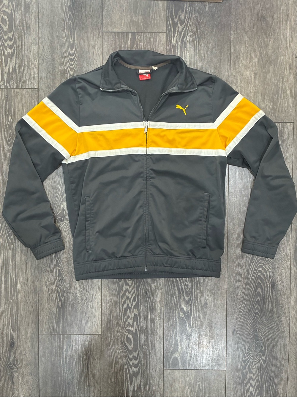 PUMA Men’s Medium Charcoal Track Jacket with Yellow Stripe